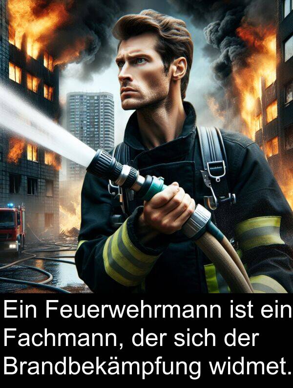 Fachmann: Ein Feuerwehrmann ist ein Fachmann, der sich der Brandbekämpfung widmet.