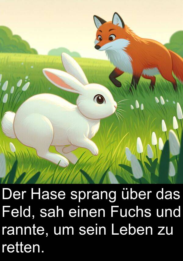 Feld: Der Hase sprang über das Feld, sah einen Fuchs und rannte, um sein Leben zu retten.