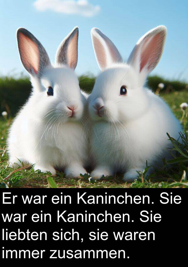 liebten: Er war ein Kaninchen. Sie war ein Kaninchen. Sie liebten sich, sie waren immer zusammen.