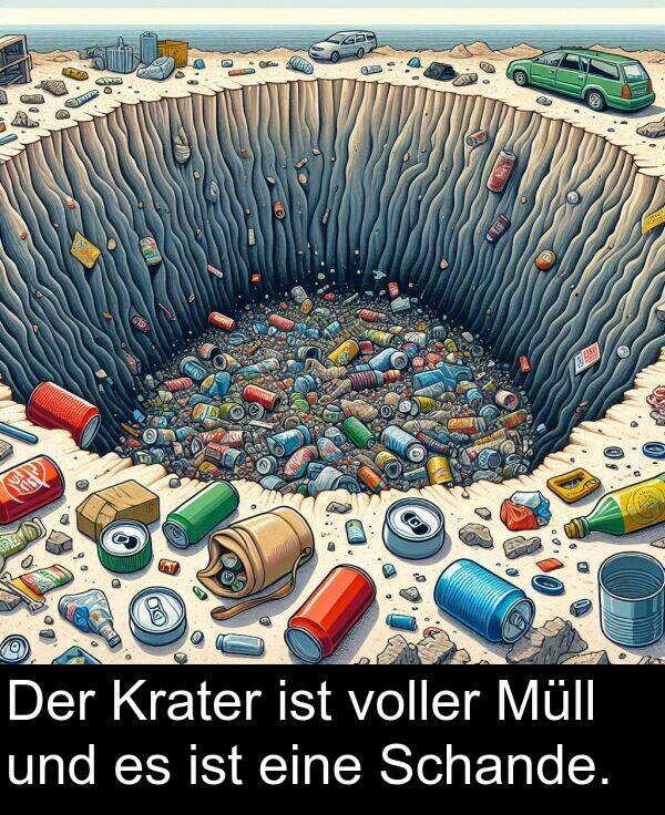 voller: Der Krater ist voller Müll und es ist eine Schande.
