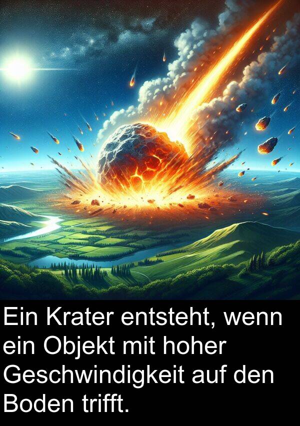 hoher: Ein Krater entsteht, wenn ein Objekt mit hoher Geschwindigkeit auf den Boden trifft.