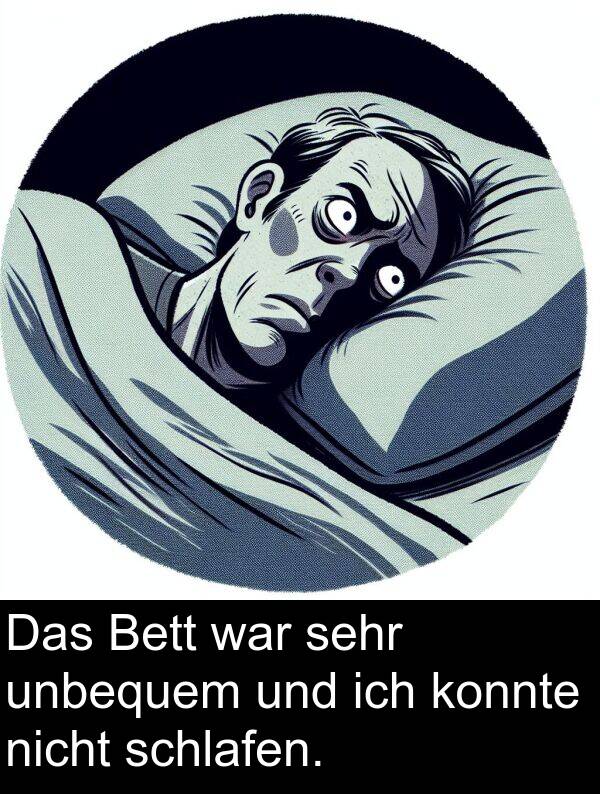 konnte: Das Bett war sehr unbequem und ich konnte nicht schlafen.
