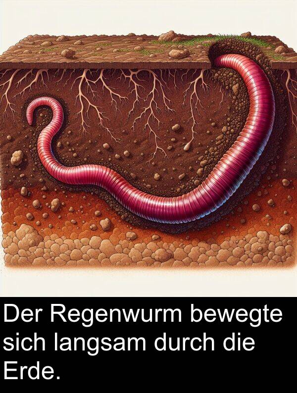 durch: Der Regenwurm bewegte sich langsam durch die Erde.