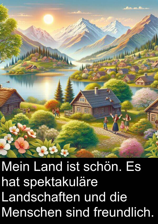 Landschaften: Mein Land ist schön. Es hat spektakuläre Landschaften und die Menschen sind freundlich.