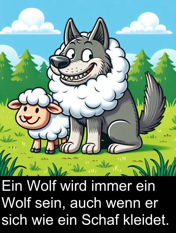 Schaf: Ein Wolf wird immer ein Wolf sein, auch wenn er sich wie ein Schaf kleidet.