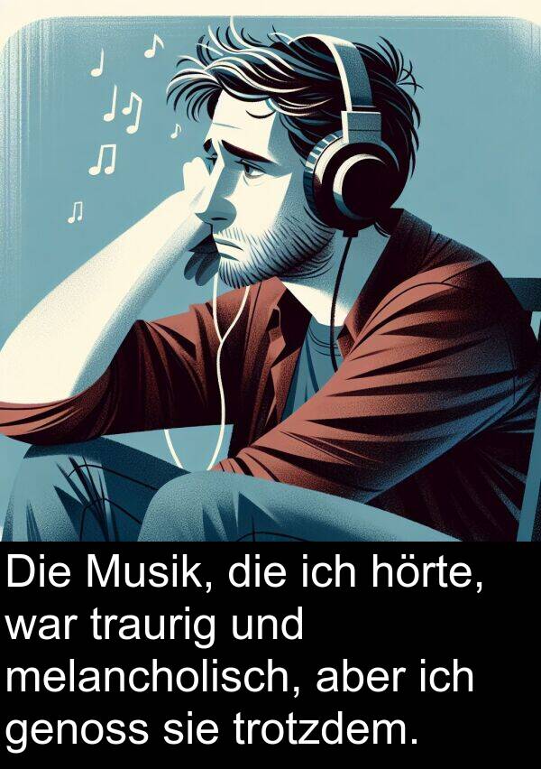 hörte: Die Musik, die ich hörte, war traurig und melancholisch, aber ich genoss sie trotzdem.