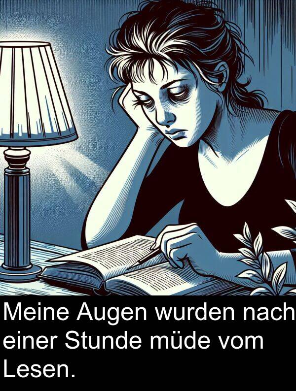 nach: Meine Augen wurden nach einer Stunde müde vom Lesen.
