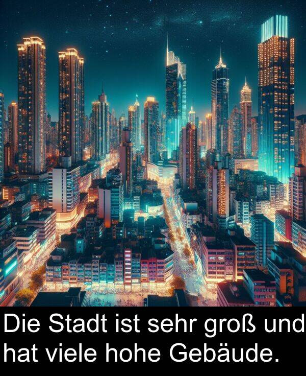 Stadt: Die Stadt ist sehr groß und hat viele hohe Gebäude.