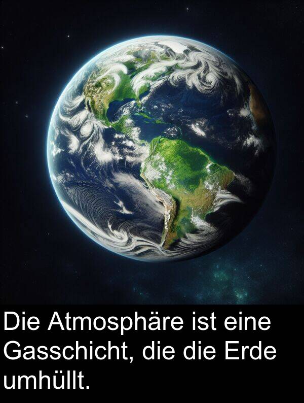 Gasschicht: Die Atmosphäre ist eine Gasschicht, die die Erde umhüllt.