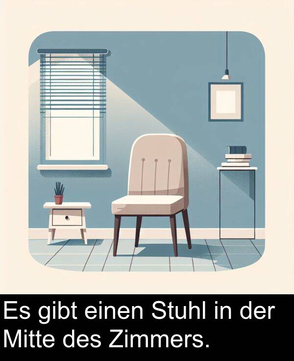 des: Es gibt einen Stuhl in der Mitte des Zimmers.