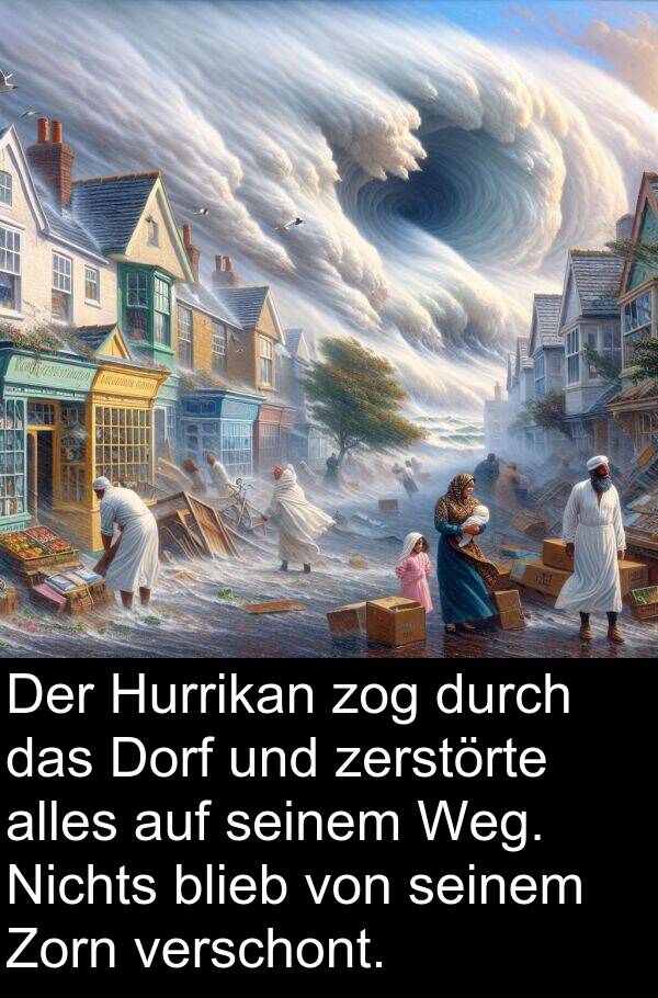 Dorf: Der Hurrikan zog durch das Dorf und zerstörte alles auf seinem Weg. Nichts blieb von seinem Zorn verschont.