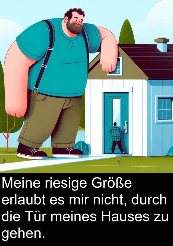 riesige: Meine riesige Größe erlaubt es mir nicht, durch die Tür meines Hauses zu gehen.