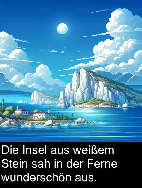 sah: Die Insel aus weißem Stein sah in der Ferne wunderschön aus.