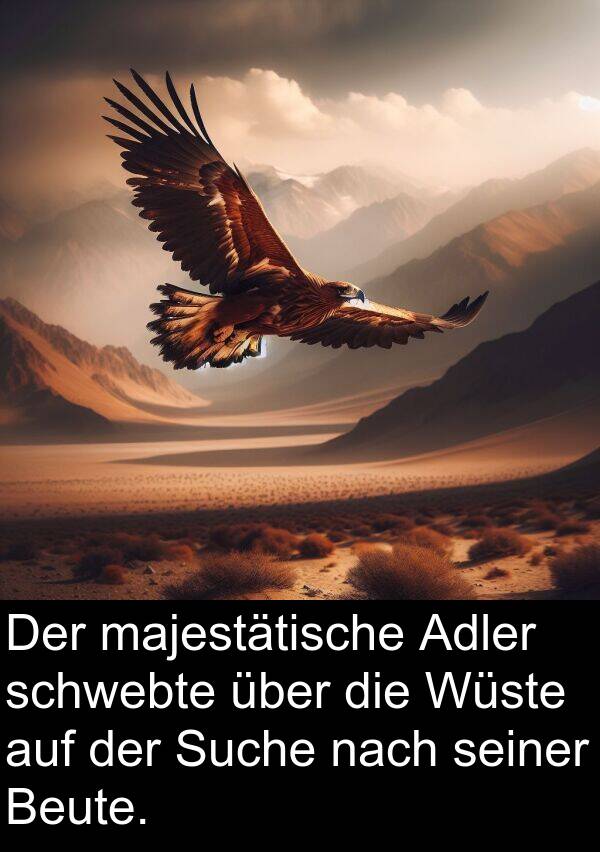 Suche: Der majestätische Adler schwebte über die Wüste auf der Suche nach seiner Beute.