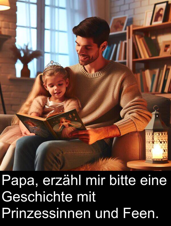 Feen: Papa, erzähl mir bitte eine Geschichte mit Prinzessinnen und Feen.