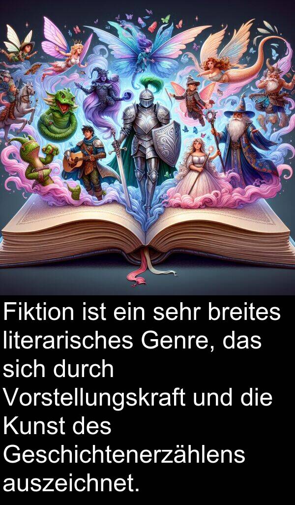 Fiktion: Fiktion ist ein sehr breites literarisches Genre, das sich durch Vorstellungskraft und die Kunst des Geschichtenerzählens auszeichnet.