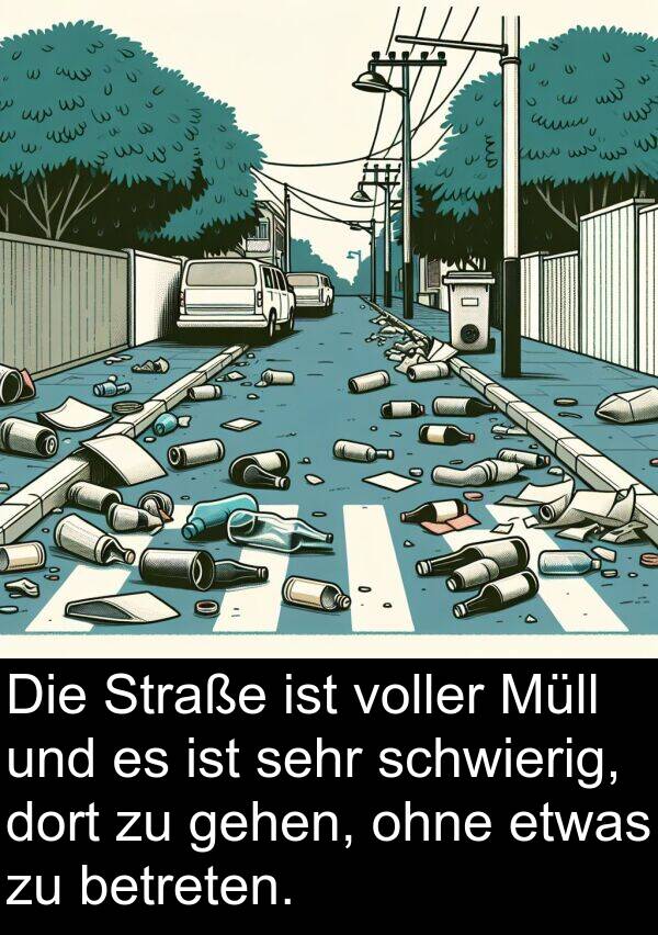 dort: Die Straße ist voller Müll und es ist sehr schwierig, dort zu gehen, ohne etwas zu betreten.