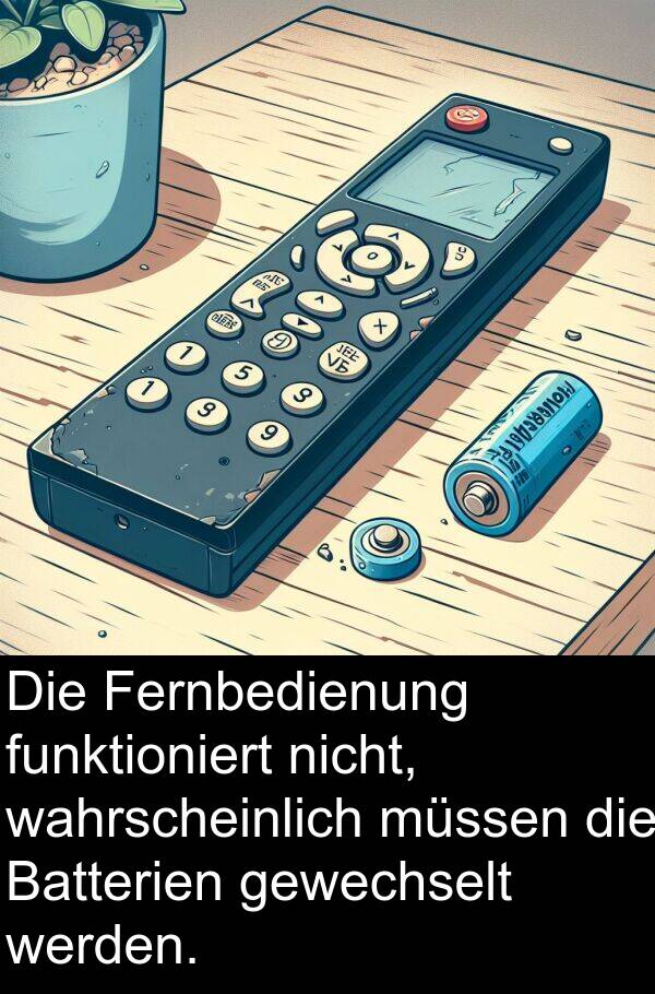 Fernbedienung: Die Fernbedienung funktioniert nicht, wahrscheinlich müssen die Batterien gewechselt werden.