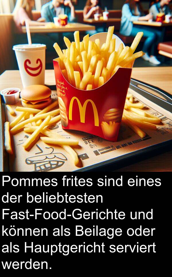 frites: Pommes frites sind eines der beliebtesten Fast-Food-Gerichte und können als Beilage oder als Hauptgericht serviert werden.