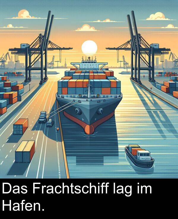 Das: Das Frachtschiff lag im Hafen.