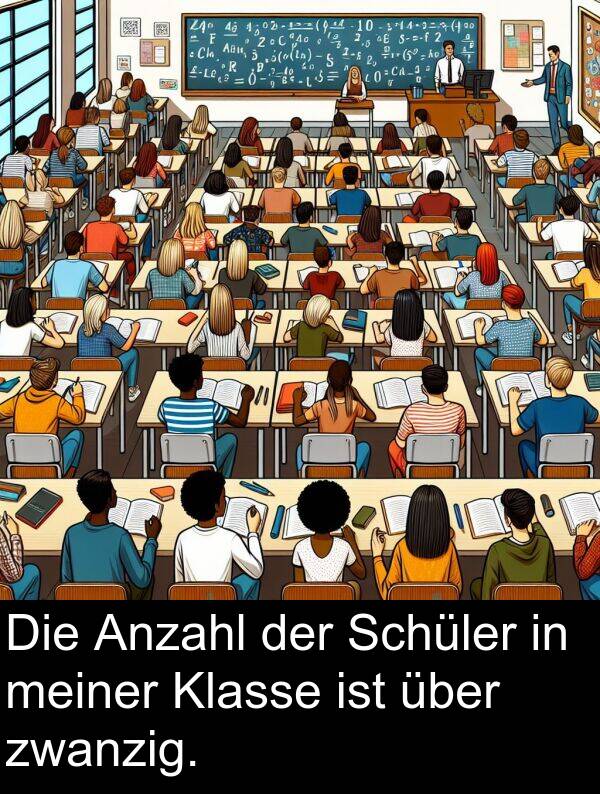 über: Die Anzahl der Schüler in meiner Klasse ist über zwanzig.