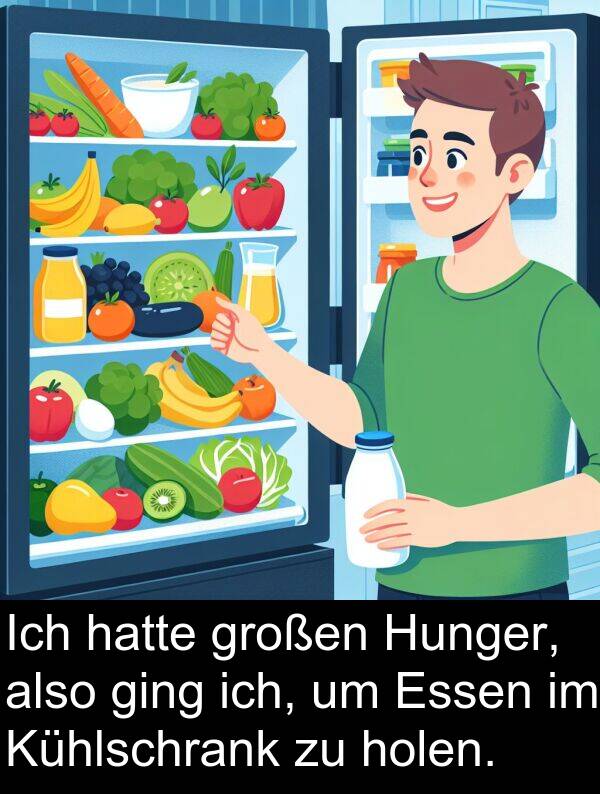 holen: Ich hatte großen Hunger, also ging ich, um Essen im Kühlschrank zu holen.