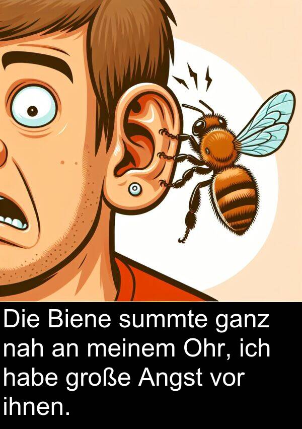 ganz: Die Biene summte ganz nah an meinem Ohr, ich habe große Angst vor ihnen.
