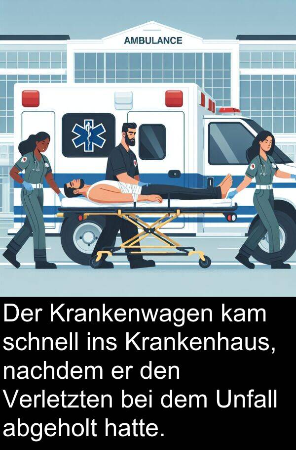 Krankenwagen: Der Krankenwagen kam schnell ins Krankenhaus, nachdem er den Verletzten bei dem Unfall abgeholt hatte.