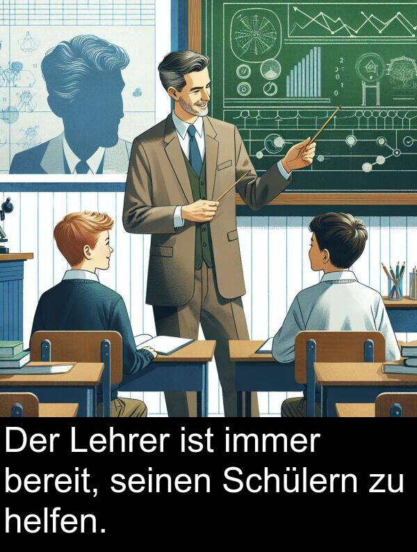 bereit: Der Lehrer ist immer bereit, seinen Schülern zu helfen.