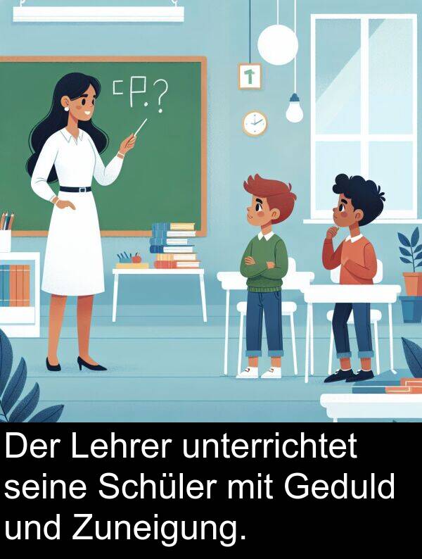 Zuneigung: Der Lehrer unterrichtet seine Schüler mit Geduld und Zuneigung.