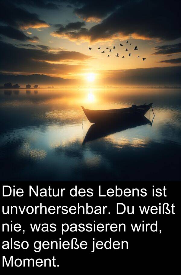 Moment: Die Natur des Lebens ist unvorhersehbar. Du weißt nie, was passieren wird, also genieße jeden Moment.