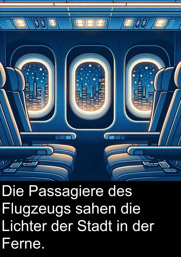 Ferne: Die Passagiere des Flugzeugs sahen die Lichter der Stadt in der Ferne.