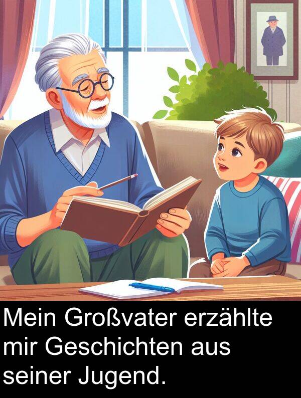 mir: Mein Großvater erzählte mir Geschichten aus seiner Jugend.