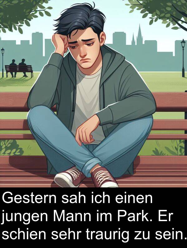 sah: Gestern sah ich einen jungen Mann im Park. Er schien sehr traurig zu sein.
