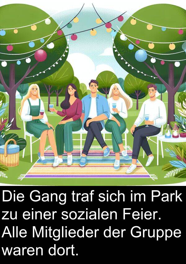 Feier: Die Gang traf sich im Park zu einer sozialen Feier. Alle Mitglieder der Gruppe waren dort.