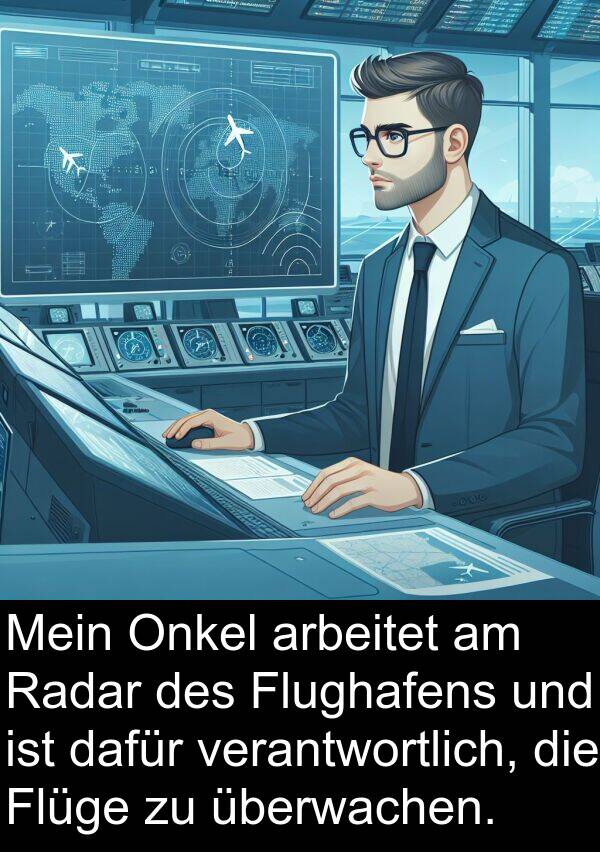 dafür: Mein Onkel arbeitet am Radar des Flughafens und ist dafür verantwortlich, die Flüge zu überwachen.