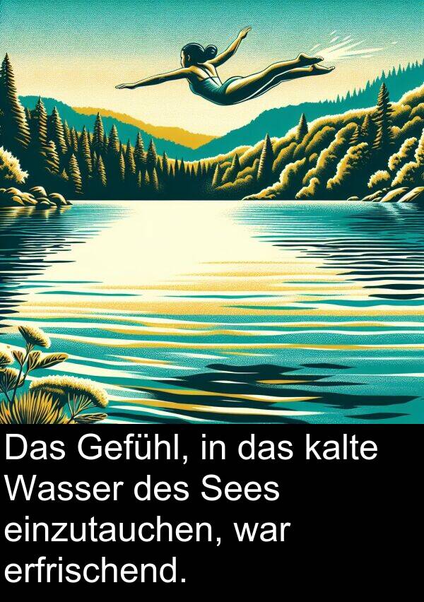 Gefühl: Das Gefühl, in das kalte Wasser des Sees einzutauchen, war erfrischend.