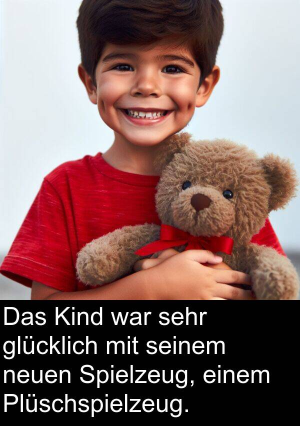 Plüschspielzeug: Das Kind war sehr glücklich mit seinem neuen Spielzeug, einem Plüschspielzeug.