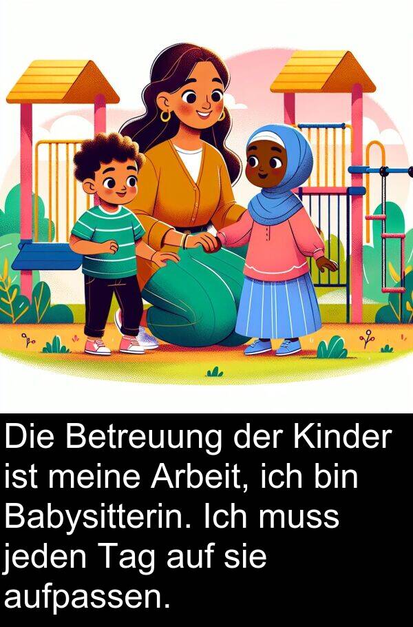 aufpassen: Die Betreuung der Kinder ist meine Arbeit, ich bin Babysitterin. Ich muss jeden Tag auf sie aufpassen.
