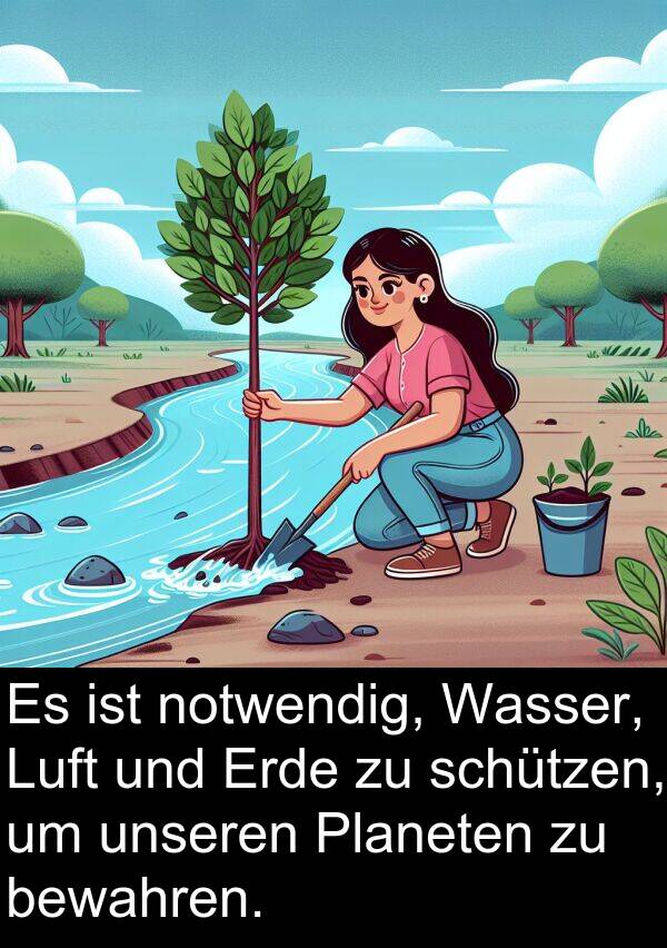 notwendig: Es ist notwendig, Wasser, Luft und Erde zu schützen, um unseren Planeten zu bewahren.