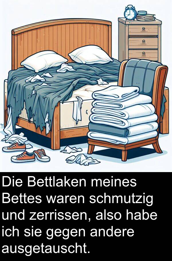 andere: Die Bettlaken meines Bettes waren schmutzig und zerrissen, also habe ich sie gegen andere ausgetauscht.