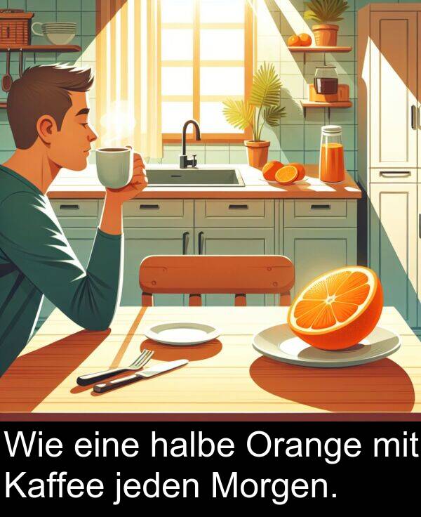 halbe: Wie eine halbe Orange mit Kaffee jeden Morgen.