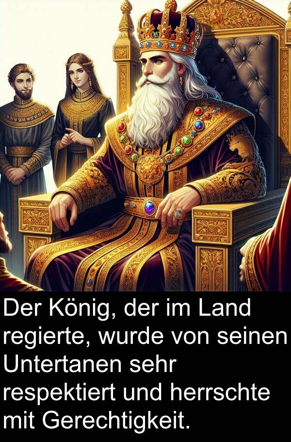 respektiert: Der König, der im Land regierte, wurde von seinen Untertanen sehr respektiert und herrschte mit Gerechtigkeit.