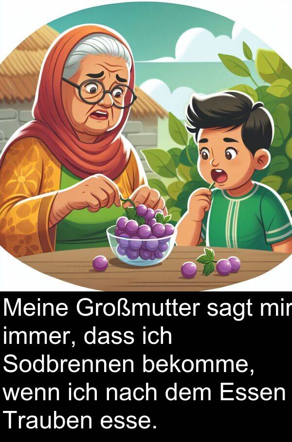 Sodbrennen: Meine Großmutter sagt mir immer, dass ich Sodbrennen bekomme, wenn ich nach dem Essen Trauben esse.