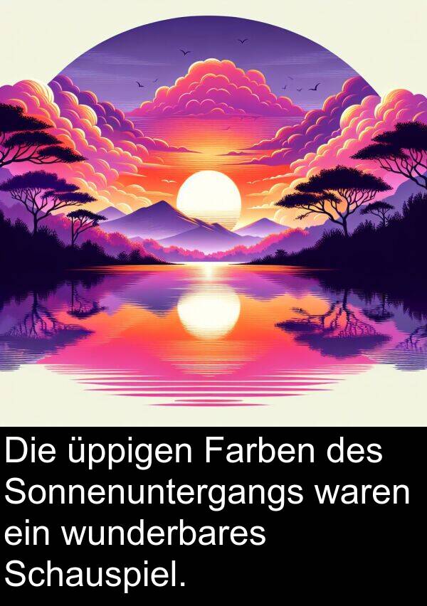 Farben: Die üppigen Farben des Sonnenuntergangs waren ein wunderbares Schauspiel.