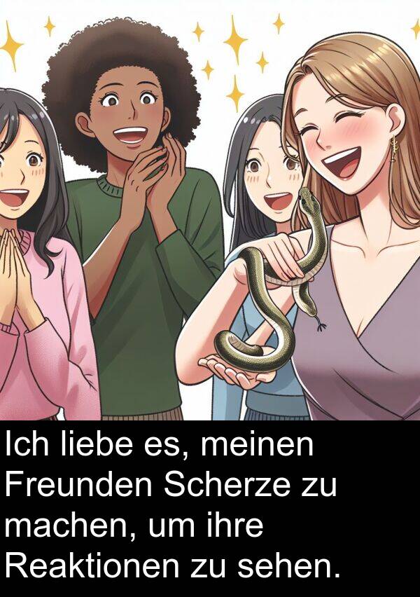 Scherze: Ich liebe es, meinen Freunden Scherze zu machen, um ihre Reaktionen zu sehen.