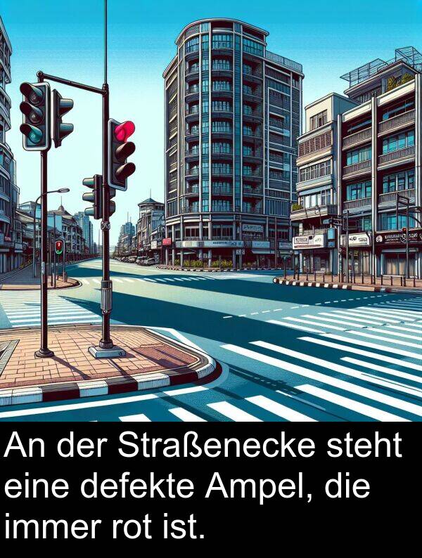 defekte: An der Straßenecke steht eine defekte Ampel, die immer rot ist.