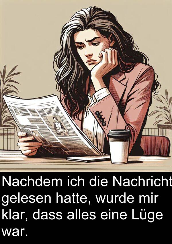 Nachricht: Nachdem ich die Nachricht gelesen hatte, wurde mir klar, dass alles eine Lüge war.