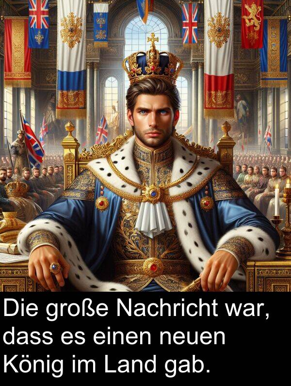 dass: Die große Nachricht war, dass es einen neuen König im Land gab.