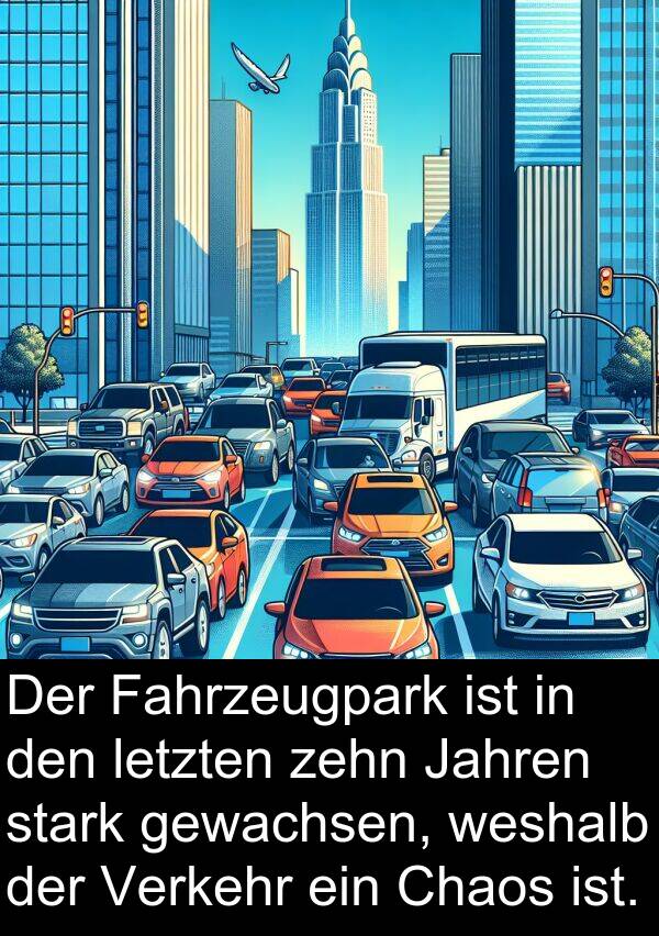 Jahren: Der Fahrzeugpark ist in den letzten zehn Jahren stark gewachsen, weshalb der Verkehr ein Chaos ist.